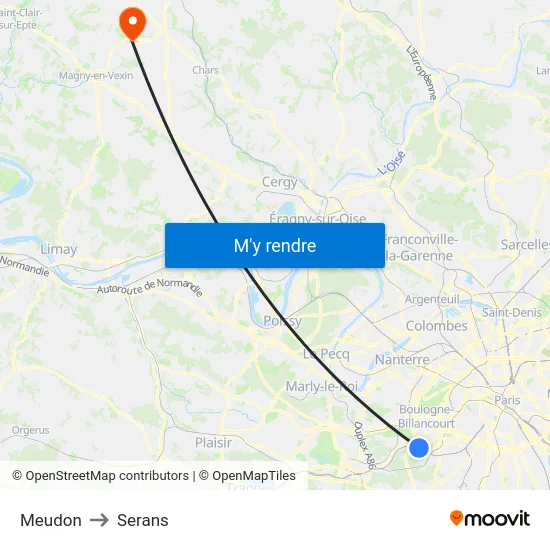 Meudon to Serans map