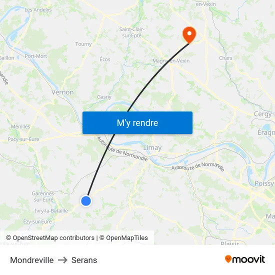 Mondreville to Serans map