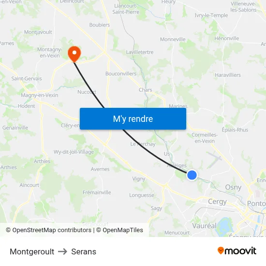 Montgeroult to Serans map