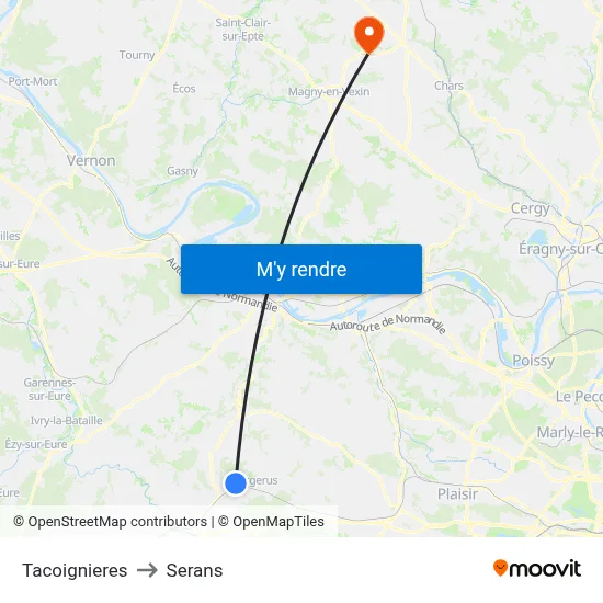Tacoignieres to Serans map