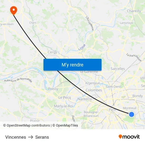 Vincennes to Serans map