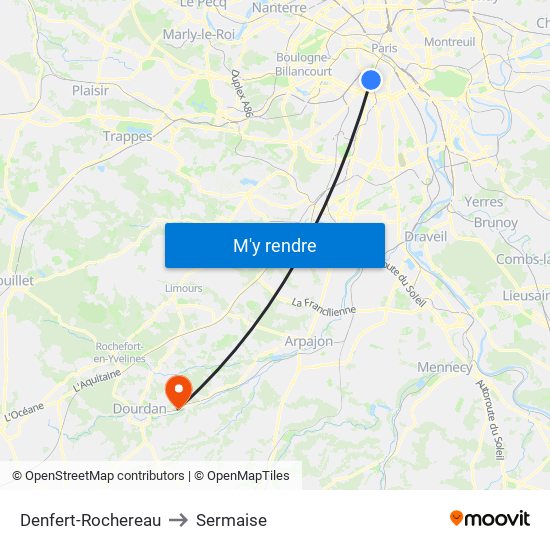 Denfert-Rochereau to Sermaise map