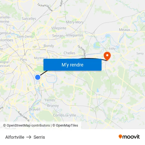 Alfortville to Serris map