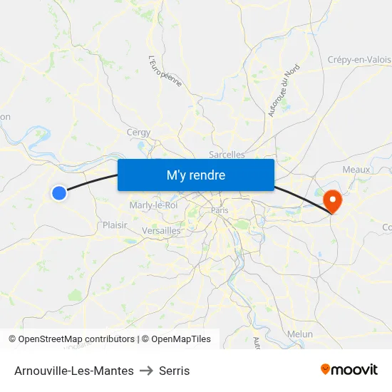 Arnouville-Les-Mantes to Serris map