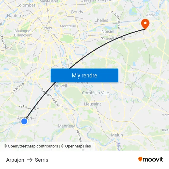 Arpajon to Serris map