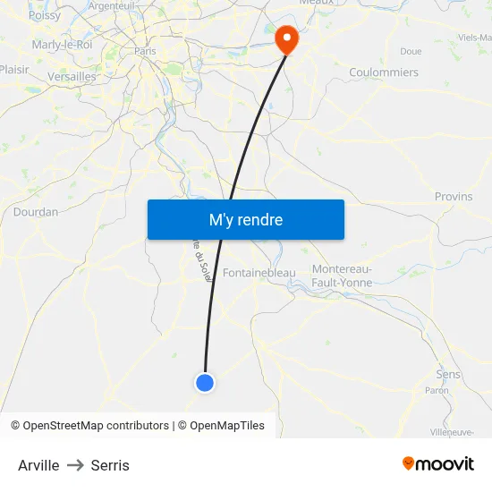 Arville to Serris map