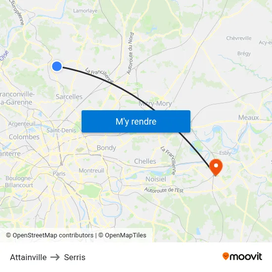 Attainville to Serris map