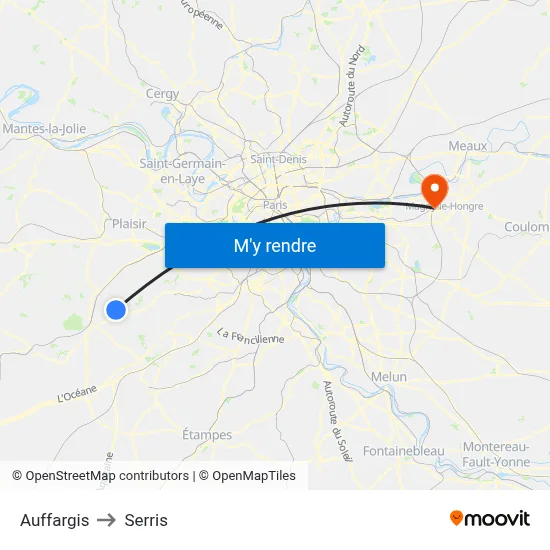 Auffargis to Serris map