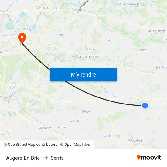 Augers-En-Brie to Serris map