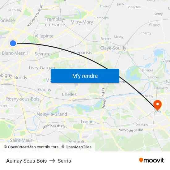 Aulnay-Sous-Bois to Serris map