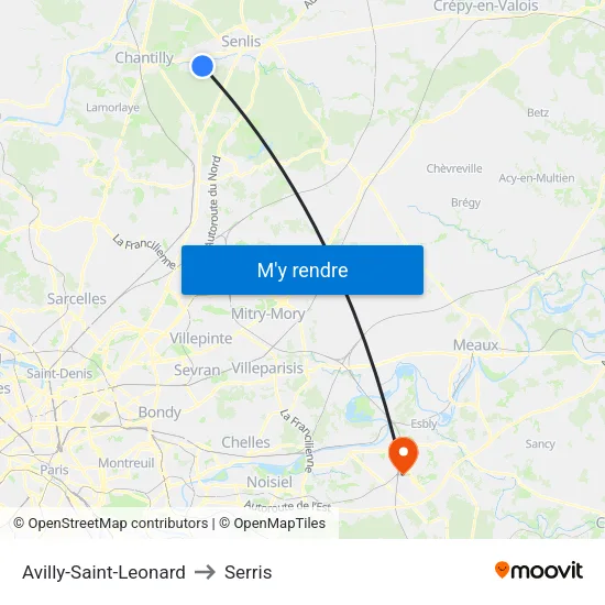 Avilly-Saint-Leonard to Serris map