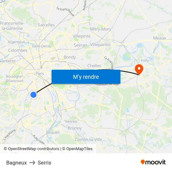 Bagneux to Serris map