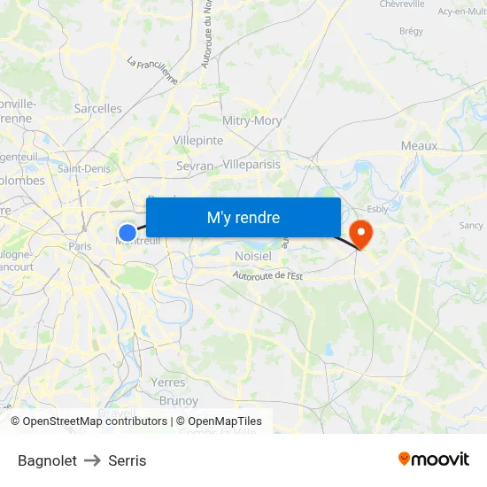 Bagnolet to Serris map
