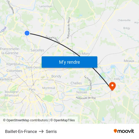 Baillet-En-France to Serris map