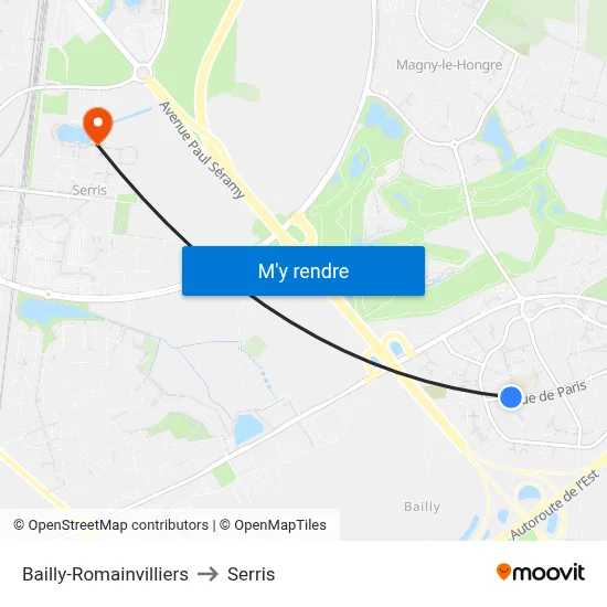 Bailly-Romainvilliers to Serris map