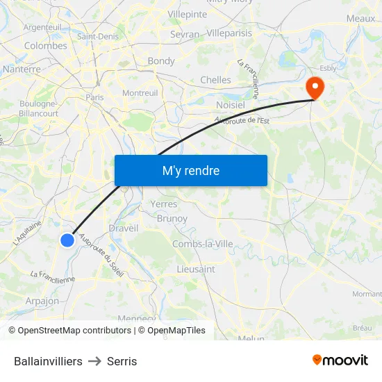 Ballainvilliers to Serris map
