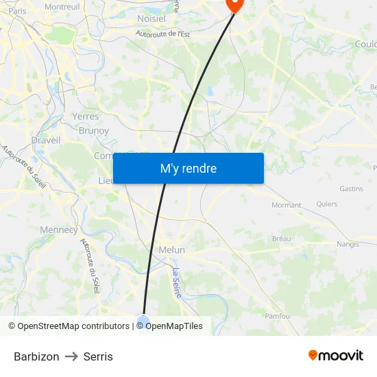 Barbizon to Serris map