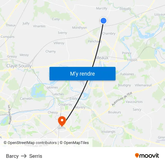 Barcy to Serris map
