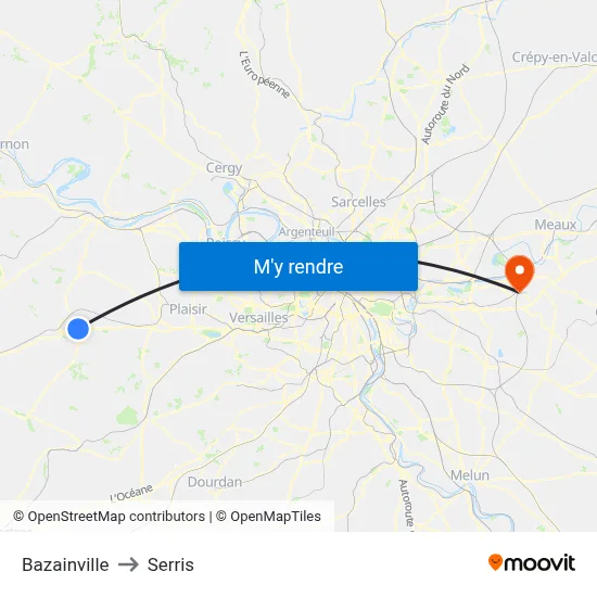 Bazainville to Serris map