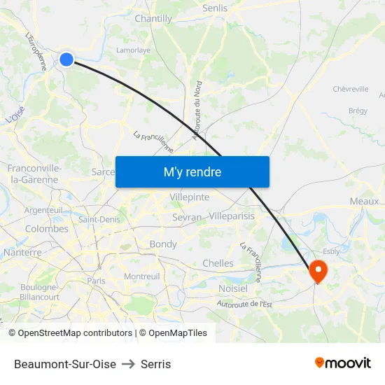Beaumont-Sur-Oise to Serris map
