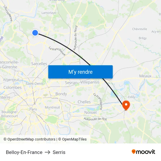 Belloy-En-France to Serris map