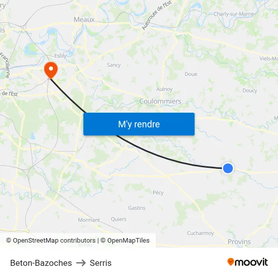 Beton-Bazoches to Serris map