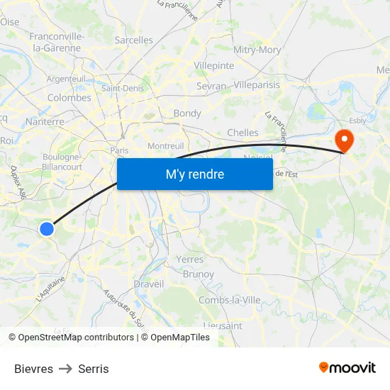 Bievres to Serris map