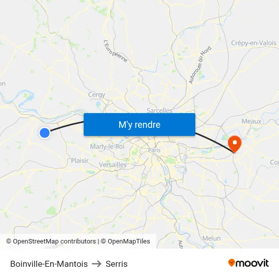 Boinville-En-Mantois to Serris map