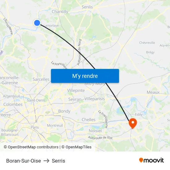 Boran-Sur-Oise to Serris map