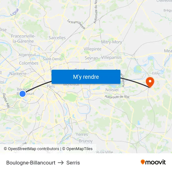 Boulogne-Billancourt to Serris map