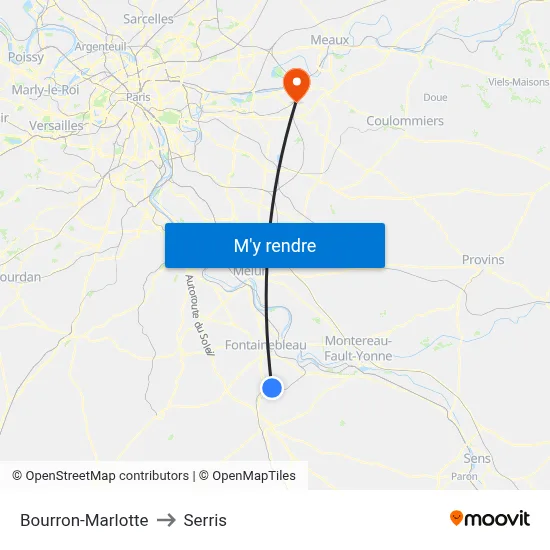 Bourron-Marlotte to Serris map