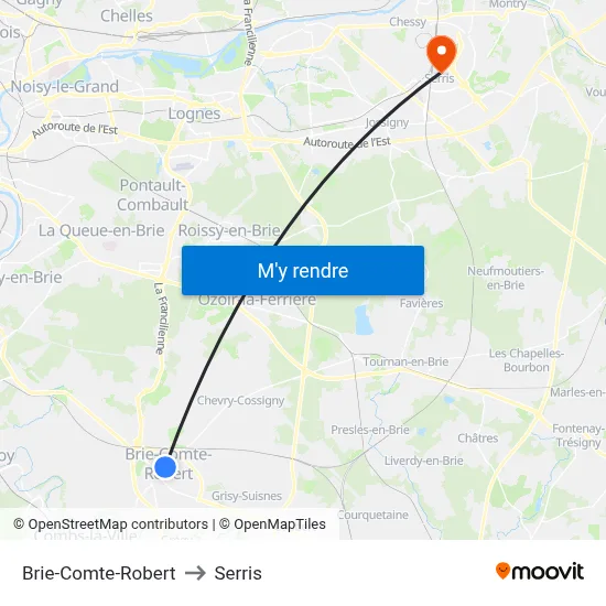 Brie-Comte-Robert to Serris map