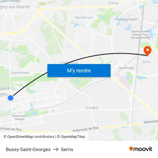 Bussy-Saint-Georges to Serris map
