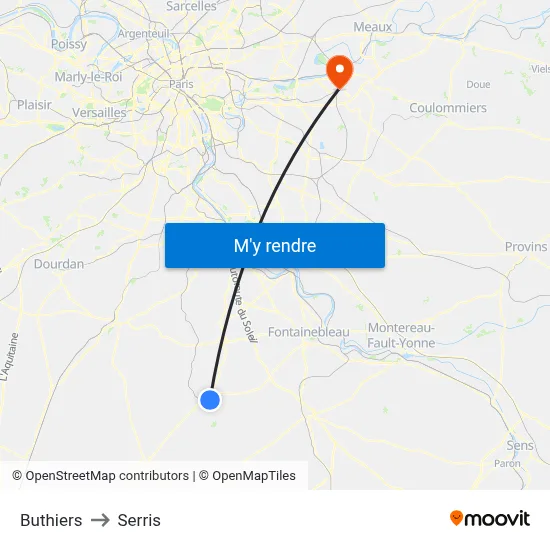 Buthiers to Serris map