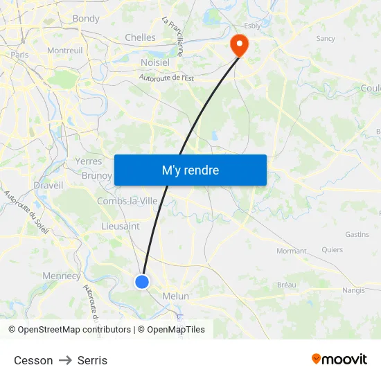 Cesson to Serris map