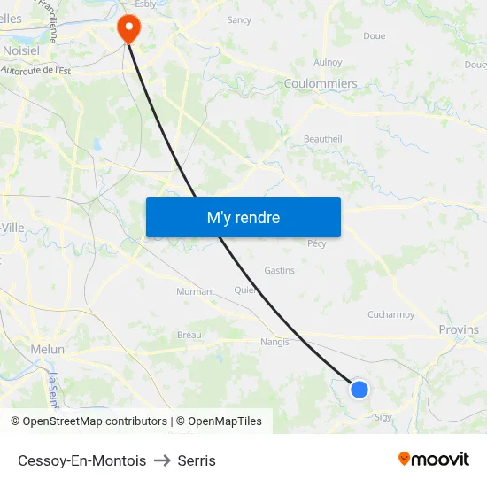 Cessoy-En-Montois to Serris map