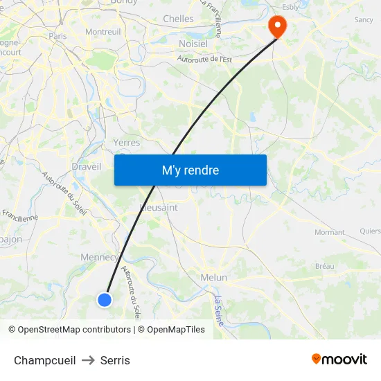 Champcueil to Serris map
