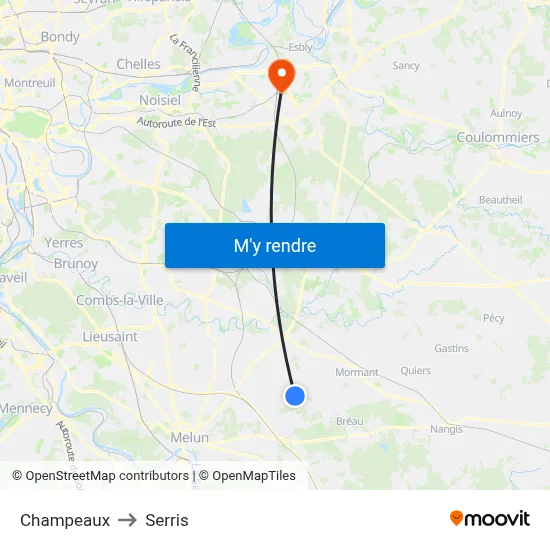 Champeaux to Serris map