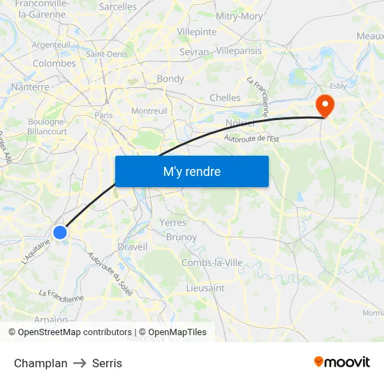 Champlan to Serris map