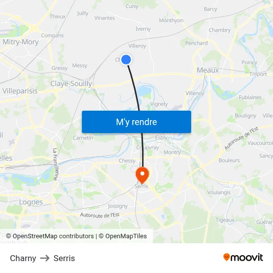 Charny to Serris map