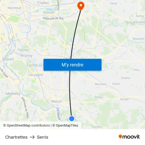 Chartrettes to Serris map