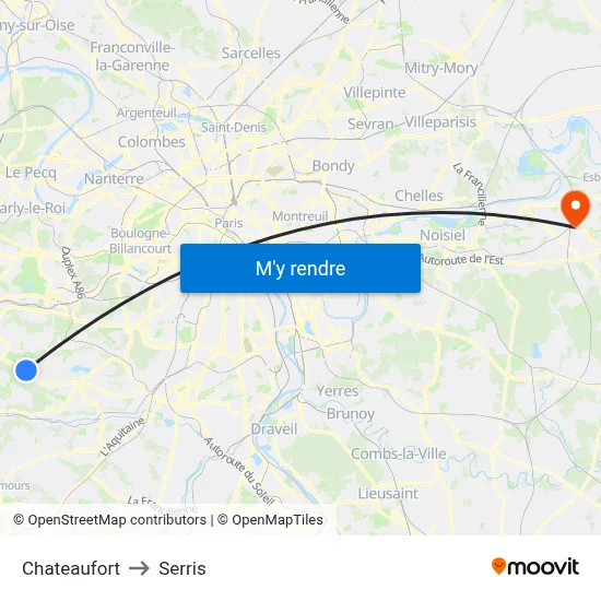 Chateaufort to Serris map