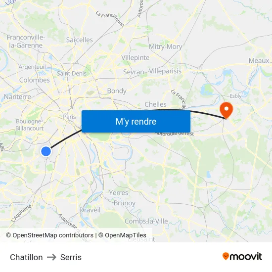 Chatillon to Serris map