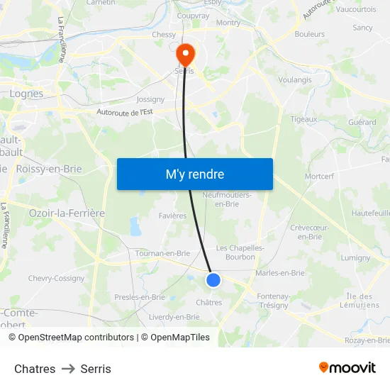 Chatres to Serris map