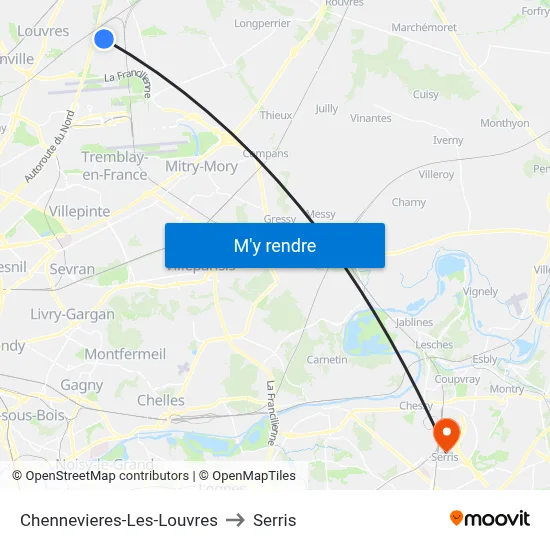 Chennevieres-Les-Louvres to Serris map