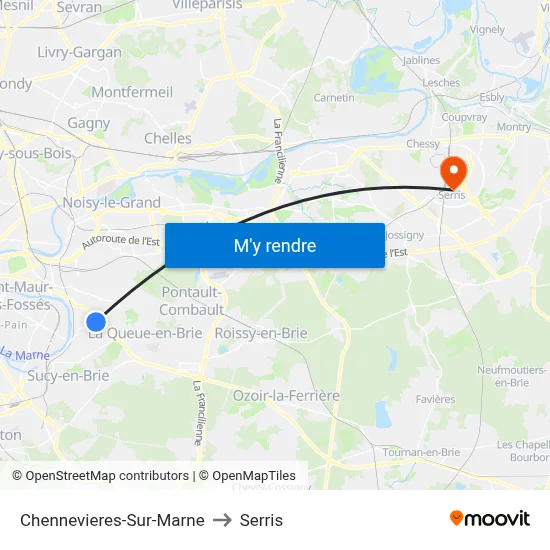 Chennevieres-Sur-Marne to Serris map