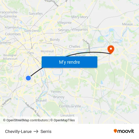 Chevilly-Larue to Serris map
