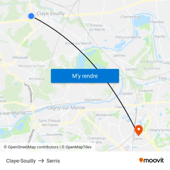 Claye-Souilly to Serris map