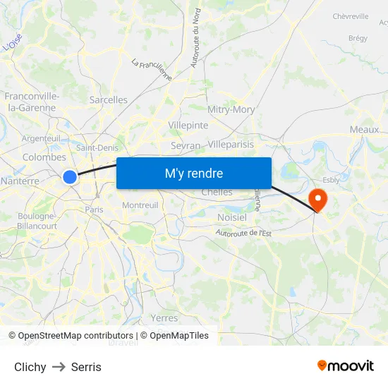 Clichy to Serris map