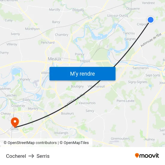 Cocherel to Serris map